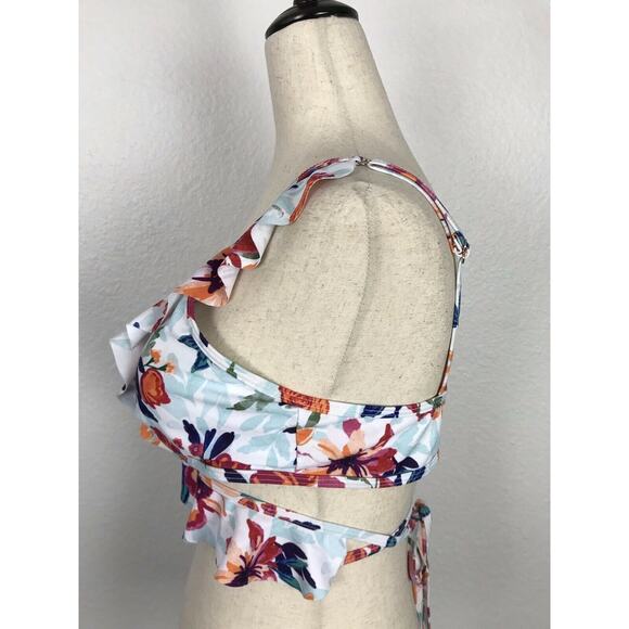 Verano Playa Floral Multicolor Ruffled Strappy Bikini Top Swimsuit - Picture 4 of 9